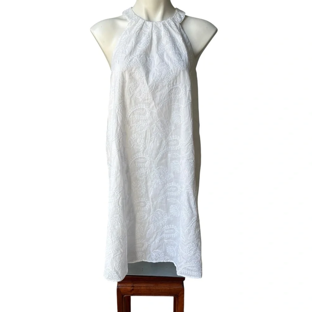 NWT, Loft White Embroidered Halter Swing Dress, Sz M - Picture 4 of 16